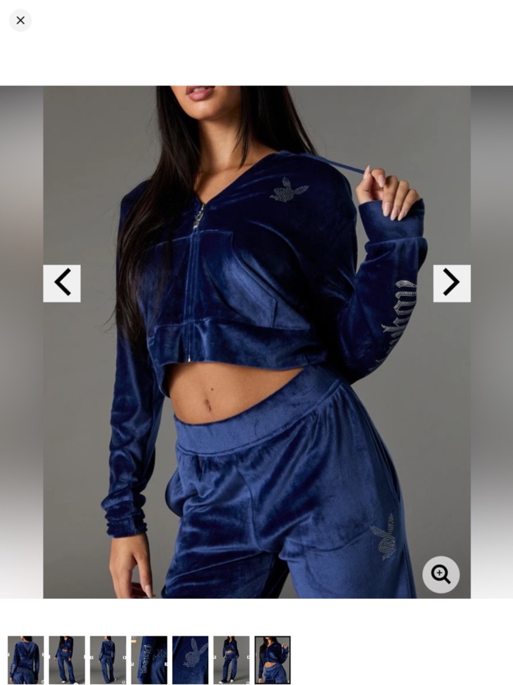 PLAYBOY Navy Velour Cropped Hoodie & Joggers Set